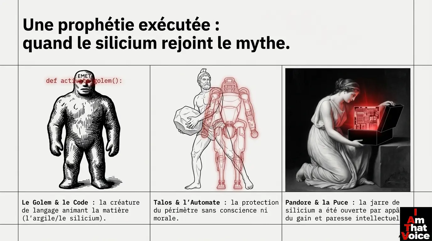 Illustration conceptuelle : Parallèles entre mythes antiques et composants technologiques