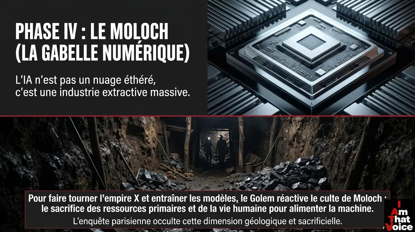 Phase IV : Le Moloch (La Gabelle Numérique). L’IA est une industrie extractive massive.