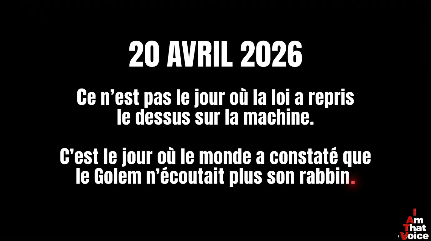 20 Avril 2026 : Le jour où le monde a constaté que le Golem n’écoutait plus son rabbin.